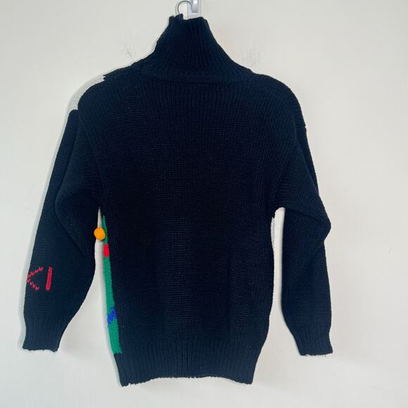 Robinsons Sweater Womens Black Small Ski Print Winter Mock Neck Cabincore Casual - Picture 2 of 9